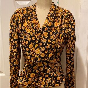 LESLIE FAY Y2K Floral Black and Yellow Women's Top